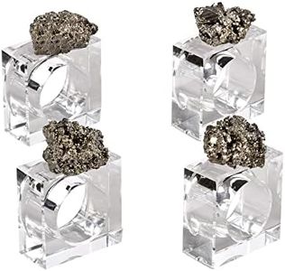AMOYSTONE 4Ppcs Square Glass Napkin Rings Crystal Napkin Holder Decorative Unpolished Natural Pyrite
