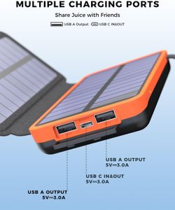 A ADDTOP Solar Charger Power Bank 25000mAh – 4-Panel Fast Charging, Orange
