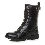 AJVANI flat low heel lace up zip combat military ankle boots size 6 39