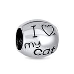 Kitten Pet Animal Words Saying I Love My Cat Charm Bead For Women For Teen Oxidized .925 Sterling Silver Fits European Bracelet