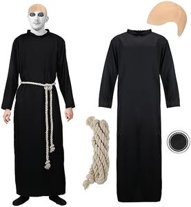 Mepase Set of 4 Halloween Black Uncle Costume Set with Tunic Hooded Robe Cord Belt Latex Bald Cap Makeup Black Cream for Cosplay Family Costume Adults Party, Black