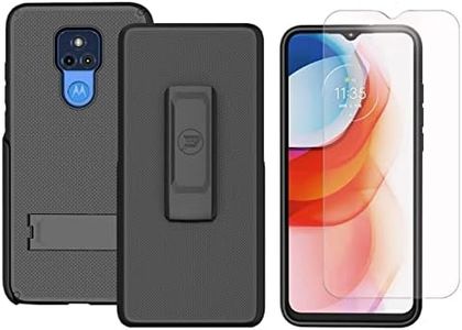 Wireless ProTech Case Compatible with Motorola Moto G Play 2021. Dual Layer Hybrid Case and Belt Clip Holster Combo Includes Screen Protector
