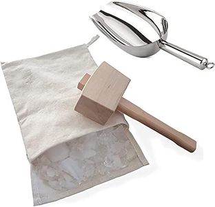 Lewis Bag and Wooden Mallet Crusher, Reusable Canvas Crushed Ice Bags,Wooden Mallet Bar, Steel Ice Scoop, for Summer Bartender Kit & Bar Tools Kitchen Accessory