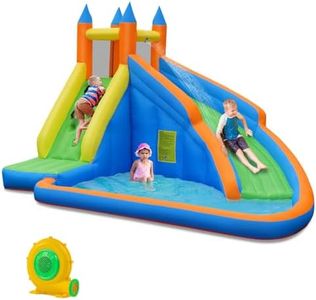 HONEY JOY Inflatable Water Slide Bouncer, Children Wet & Dry Bounce House with Climbing Wall, Long Slide, Splash Pool, Inflatable Water Park w/Carry Bag, Repairing Kit, Stakes (with 550W Blower)