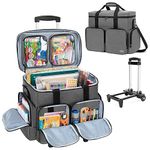 CURMIO Rolling Scrapbook Tote on Wheels, Scrapbook Storage Bag with Detachable Trolley and Bottom Wooden Board, Rolling Craft Bag for Scrapbooking Supplies, Gray