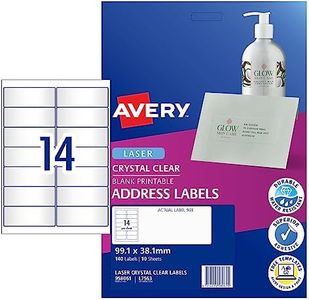 Avery Crystal Clear A4 Address Labels for Laser Printers - Printable Packaging & Shipping Labels - Transparent Mailing Stickers - 99.1 x 38.1 mm, 140 Labels / 10 Sheets (958061 / L7563)