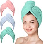 Hicober Microfiber Hair Towel, 3 Packs Hair Turbans for Wet Hair, Drying Hair Wrap Towels for Curly Hair Women Anti Frizz (Pink,Blue,Green)
