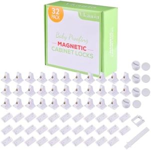 Vkania Magnetic Cabinet Locks Baby Proofing - Baby Safety Latches for Drawers and Cabinets -Easy Installation No Drilling (32 Pack and 4 Keys)