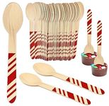 Gift Boutique 120 Pcs Disposable Christmas Wooden Spoons Hot Cocoa Chocolate Marshmallow Cutlery Spoon Winter Bar Tasting Stirring Wood Red Candy Cane Stripe for Bombs Baking Coffee Ice Cream