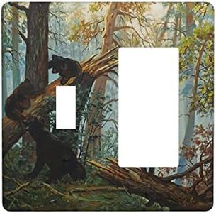 Bear Wall Plate 1 Toggle 1 Rocker Light Switch Plate Combination 2 Gang Electrical for Bedroom Kitchen Home Decor Standard Size 4.50" x 4.50" Forest