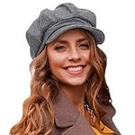 FORBUSITE Women Octagonal Newsboy Cap Vintage Wool 8 Panels Cabbie Gatsby Visor Beret Hats Dark Grey