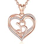 INFUSEU Womens Necklace with Letter B Initial on It, Alphabet Jewelry Rose Gold Cubic Zirconia Double Heart Pendant and 20 Inch Chain for Female Name Gifts