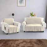 Kuber Industries 2+1 Seater Soft Velvet Full Sofa Cover with Pocket Arms | Easy to Clean & Maintain Sofa Slipcover/Couch Protector Cloth with Sofa Hand Rest Cover for Living Room | Cream