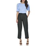 DKNY Women's Pleated Linen Trousers Pants, Black, 14