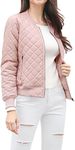 Allegra K Women's Zip Up Raglan Long Sleeves Quilted Bomber Jacket Pink Medium