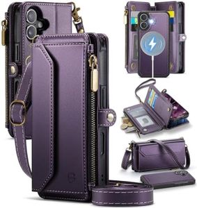 Strapurs for iPhone 17 Detachable Wallet Case Compatible with Magsafe for Women, RFID Blocking 9-Card Holder Zipper Wrist Strap Lanyard PU Leather Magnetic Phone Case for iPhone 17 6.3", Purple
