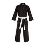 JP Sports Black Karate Uniform for Kids & Adults Lightweight Student Karate Gi Martial Arts Uniform with Belt, Black, 00/120