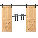 VEVOR 8FT Sliding Barn Door Hardware Kit, 330LBS Heavy Duty Barn Door Track Kit for Double Doors, Fit 3.7-4.3FT Total Wide and 1.3"-1.8" Thick 2 Door Panel, with Smooth & Silent Pulley (J Shape)