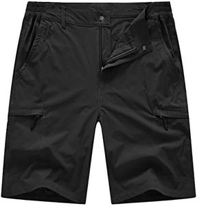 BASUDAM Men's Cargo Hiking Shorts Stretch Quick Dry Lightweight Work Shorts 6 Pockets for Camping Travel, Black, 34