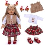 Tacobear 18 Inch Christmas Doll Clothes Doll Outfits with Doll Shirt Red Plaid Skirt Coat Shoes Elk Hair Clips Baby Girl Doll Generation Doll Accessories