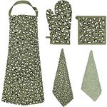 SKANDA FAB Leapord Printed Apron With Oven Mitt and Pot Holder with Kitchen Towel Set