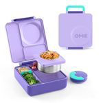 Omie OmieBox Insulated Bento Lunch Box with Leak Proof Thermos Food Jar-3 Compartments, Two Temperature Zones, One Size, (Purple Plum)