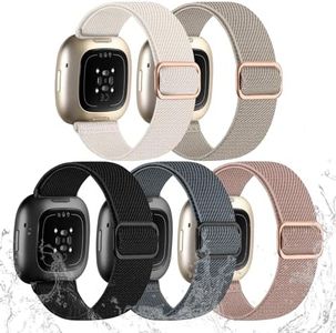 Odbeai Stretchy Strap Compatible with Fitbit Sense 2 Bands/Sense Band, for Versa 4 Bands for Woman/Versa 3 Band, Water-Resistant Adjustable Elastic Nylon Sport Strap Smart Watches, 5 Packs