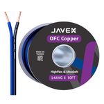 JAVEX Speaker Wire 14-Gauge [2.11mm2] [0.16mm Strands Oxygen-Free Copper 99.9%] Stranded Copper, Blue/Black, Cable for Hi-Fi Systems, Amplifiers, AV receivers and Car Audio Systems,15.25M [50FT]