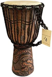 JIVE Djembe Drum African Bongo Congo Wood Drum Deep Carved Solid Mahogany Goat Skin Professional Quality 16" High (Dragon)