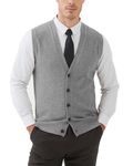 KALLSPIN Men's Wool Blend Button Down Sweater Vest V-Neck Knit Sleeveless Cardigan Sweater(Light Grey,X-Large)