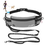 Runlight Hands Free Dog Leash with Pouch,Waist Belt Fanny Pack with Soft Padds,Dual Padded Handles Bungee for Walking,Hiking,Jogging,Biking,Running Gray