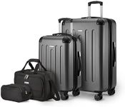 Amazon Basics Hardside Spinner Luggage Set, 4-Piece, Large Suitcase, Carry-On Suitcase, Tote Bag, Compact Travel Bag, Expandable, 4 Spinner Wheels, Black