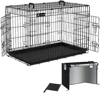VOUNOT Cage pour Chien Pliable avec 2 Portes Verrouillables et Plateau Amovible Cage Chien Pliante en Métal Cage de Transport pour Chien avec Housse de Protection 92x58x64cm Noir