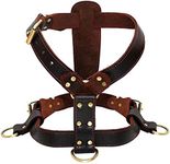 Soft Genuine Leather Dog Harness Medium Large Dogs Durable Vest Adjustable Straps Chest 23-34.5'' Brown Walking Pet Harnesses XL