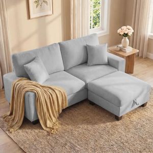DOPEDIO L-Shaped Sectional Sofa with Storage Ottoman, Modern Chenille Recliner Loveseat, Removable Couch Covers, Pocket Spring Cushions, Solid Wood Frame, Easy to Install (71.25inch, Light Gray)