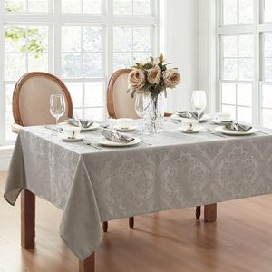 Elrene Home Fashions Caiden Elegance Damask Tablecloth, 60" x 144", Silver