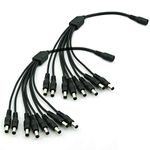 Security-01 2-Pack 1 to 8 Way DC Power Splitter Cable, Plug 5.5mm x 2.1mm, 1 Female to 8 Male DC Power Output Y Adapter Cord for CCTV Camera, Router, LED Light Strip and More (Black)