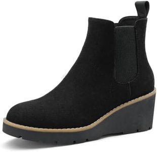 Athlefit Women's Chelsea Wedge Boots Elastic Platform Lug Sole Slip on Wedge Ankle Black Suede Booties Size 7