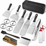 Griddle Accessories Kit-Stainless Steel Griddle Tools Set Including Grill Hibachi Flat Spatula/Griddle Scraper/Flipper Hamburger Turner-Griddle Utensils for BBQ Grill Flat Top Cast Iron Griddle Set