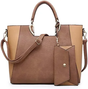 Dasein Womens Tote Satchel Top Handle Shoulder Bag Two Tone Purse Handbag w/Coin Purse Brown