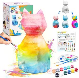 Paint Your Own Cat Lamp Art Kit, Large Upgraded DIY Geometric Cat Lamp, Gifts Crafts for Teens Girls Boys, Animals Toys Night Light, Art and Crafts Painting Kit for kids Ages 3-12+( 6.7*4*3.7in )