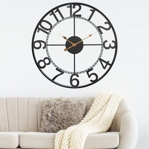 SXNOWS 30 Inch Large Black Metal Wall Clock for Living Room Decor, Silent Non Ticking Analog Wall Clock Battery Operated, Modern Metal Wall Clock for Bedroom, Kitchen, Office - Arabic Numerals