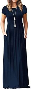 DEARCASE Maxi Dress for Women Navy Blue XX-Large Crewneck Short Sleeves Wedding Guest A-line Casual Loose Party Vintage Spring Summer Beach Long Dresses with Pockets