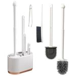Toilet Bowl Brush and Holder Wall Mounted Silicone Flat Toilet Cleaner Set Cleaning Tool Bathroom Cute Tool Toilet Scrubber Long Handle Toilet Brush with Plastic Handle (4 in 1 Toilet Bowl)