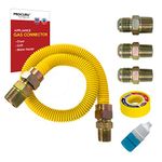 PROCURU 1/2" OD x 24" (2Ft) Universal Gas Flex Connector Kit, SafeGuard Yellow Coated Stainless Steel Gas Supply Pipe for Dryers, Bbq Grills, Water Heaters (Red Series)