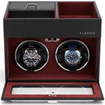 Vlando Automatic Double Watch Winder - Watch Winder Box with Men Jewelry Organizer Tray, Japanese Quiet Motor, LED Light, Adjustable Watch Pillows, AC Adapter-red