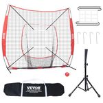 VEVOR 7x7 ft Baseball Softball Practice Net, Portable Baseball Training Net for Hitting Batting Catching Pitching, Backstop Baseball Equipment with Bow Frame, Carry Bag, Strike Zone, Ball, Batting Tee