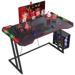 CubiCubi Gaming Desk with LED, 120 cm Gamer Workstation, Home Computer with Carbon Fiber Surface, Black