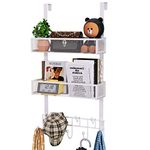 HapiRm Over The Door Organizer with 9 Coat Hooks and 2 Baskets, Stainless Steel Rustproof & Waterproof Over The Door Hanger, Over The Door Hooks for Bathroom, Kitchen, Bedroom-White (for 1.76in Doors)