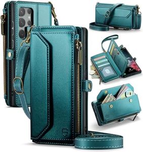Strapurs Crossbody Wallet Case Compatible with Samsung Galaxy S22 Ultra 5G RFID Blocking 10-Card Holder Soft PU Leather Magnetic Snap Strap Zipper Pocket Phone Case Fit for Galaxy S22 Ultra,Bluegreen